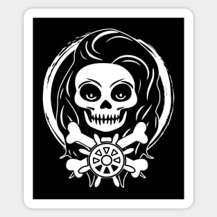 Skipper Skull and Wheel White Logo Sticker